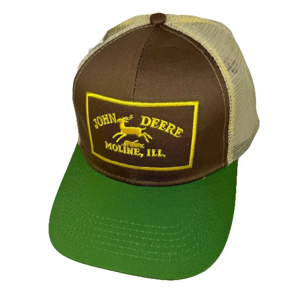 John Deere Trucker Hat Snapback Cap Hidden Deer Art Moline Yellow Brown Green